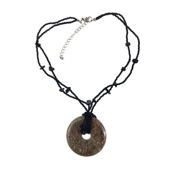 Unakite Stone Donut Pendant Necklace - Picture 2 of 3